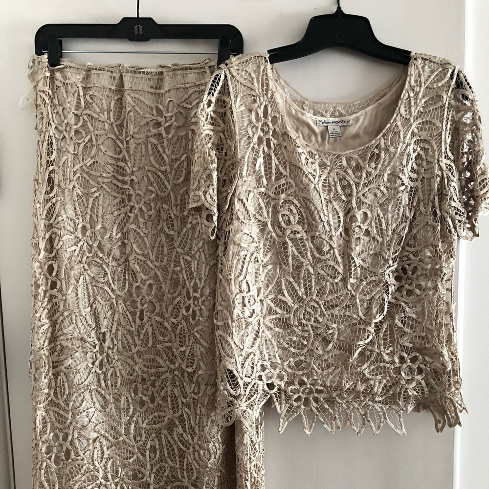 Champagne Beaded Lace 2 pc. Evening Wear